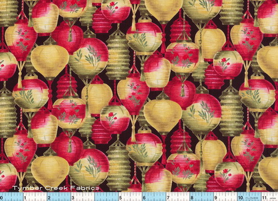 Asian Lanterns Red Sand Fabric